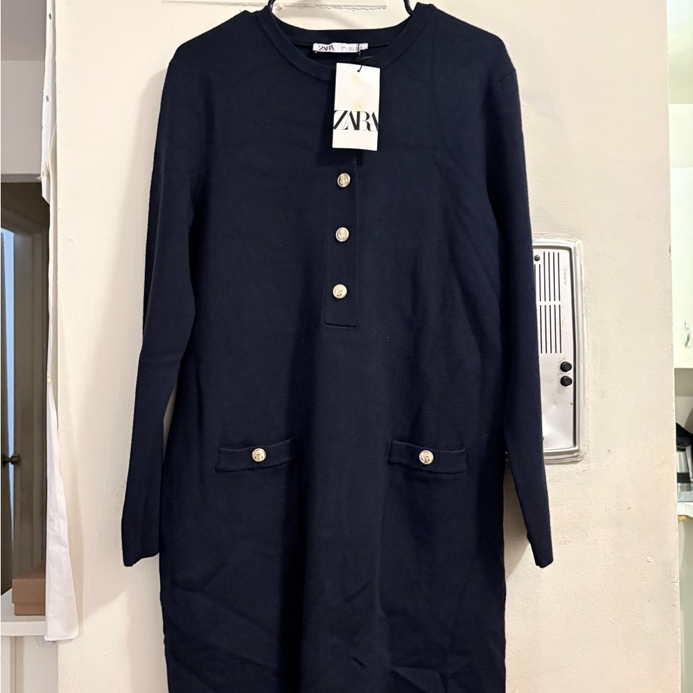 Zara Dark Blue Long Sleeve Dress with Buttons